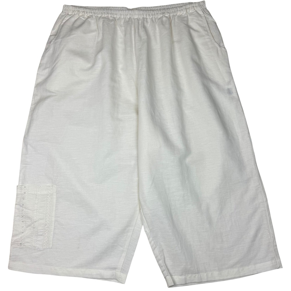 Marketplace Handwork of India Linen Cotton Cropped Pants Women 3W Off White